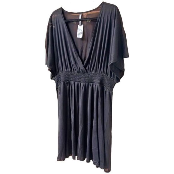 TORRID Plus Size Black mesh retro chic smocked swimsuit cover-up dress 4X - Picture 4 of 16